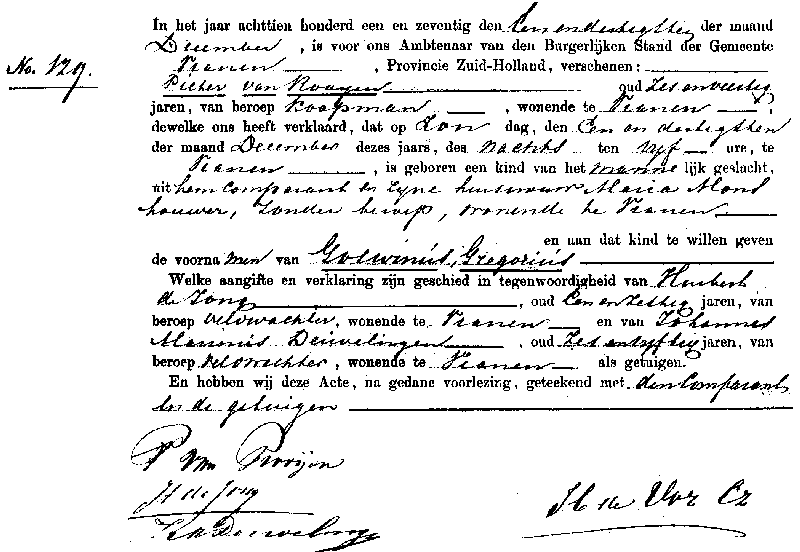 18711231 geb akte 129 Goswinus G zv P v Rooijen - M Monshouwer